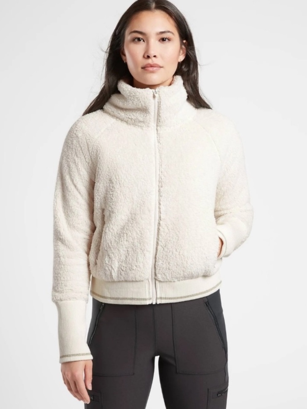 Athleta Tugga Women's Cream Sherpa Zip Up Jacket Medium